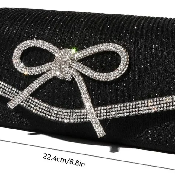 Compact Rhinestone Bow Evening Clutch - Lightweight Crossbody Purse for Women - Picture 5 of 6